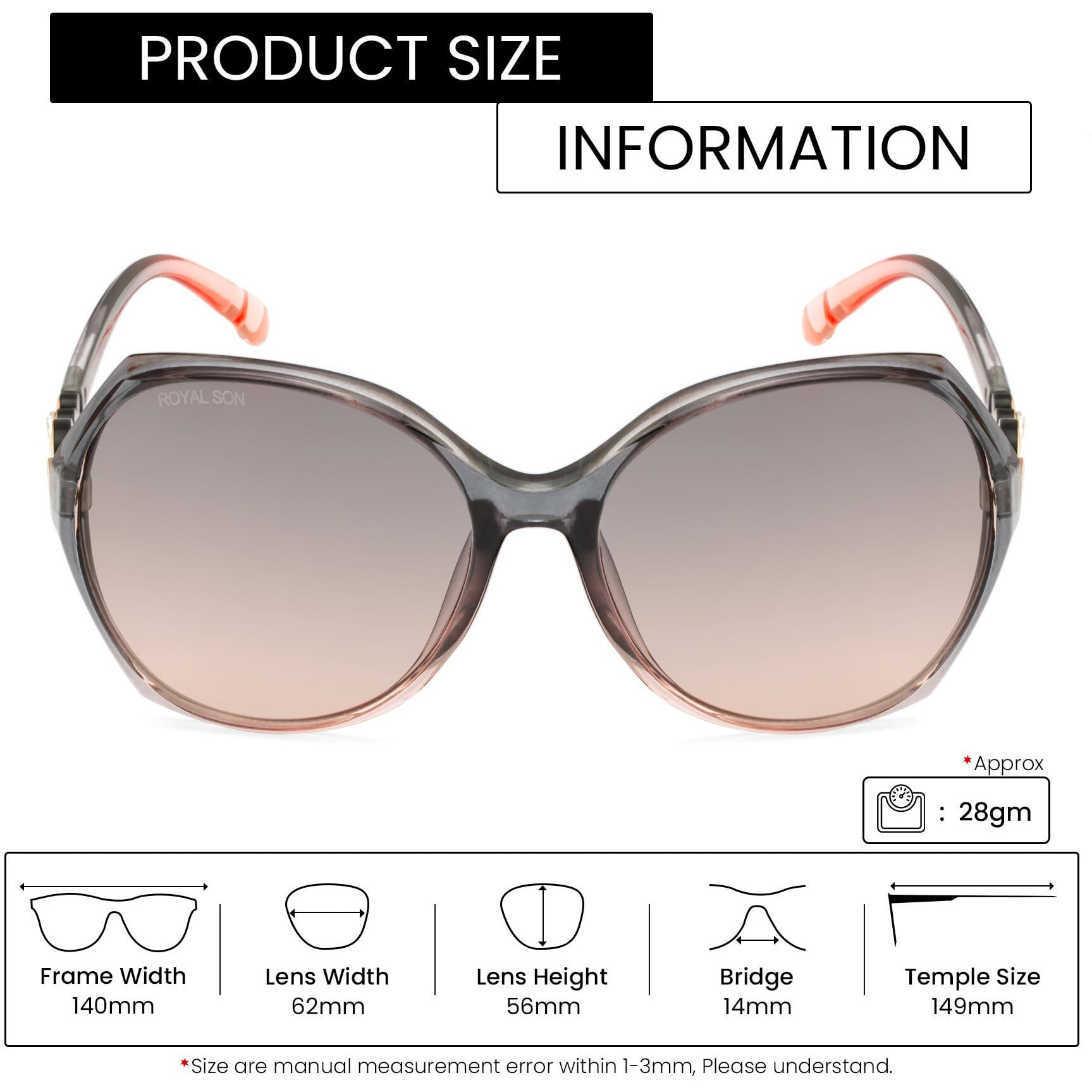 ROYAL SON Butterfly Polarization Uv Protection Women Sunglasses Black Lens - Chiwm00116-C3