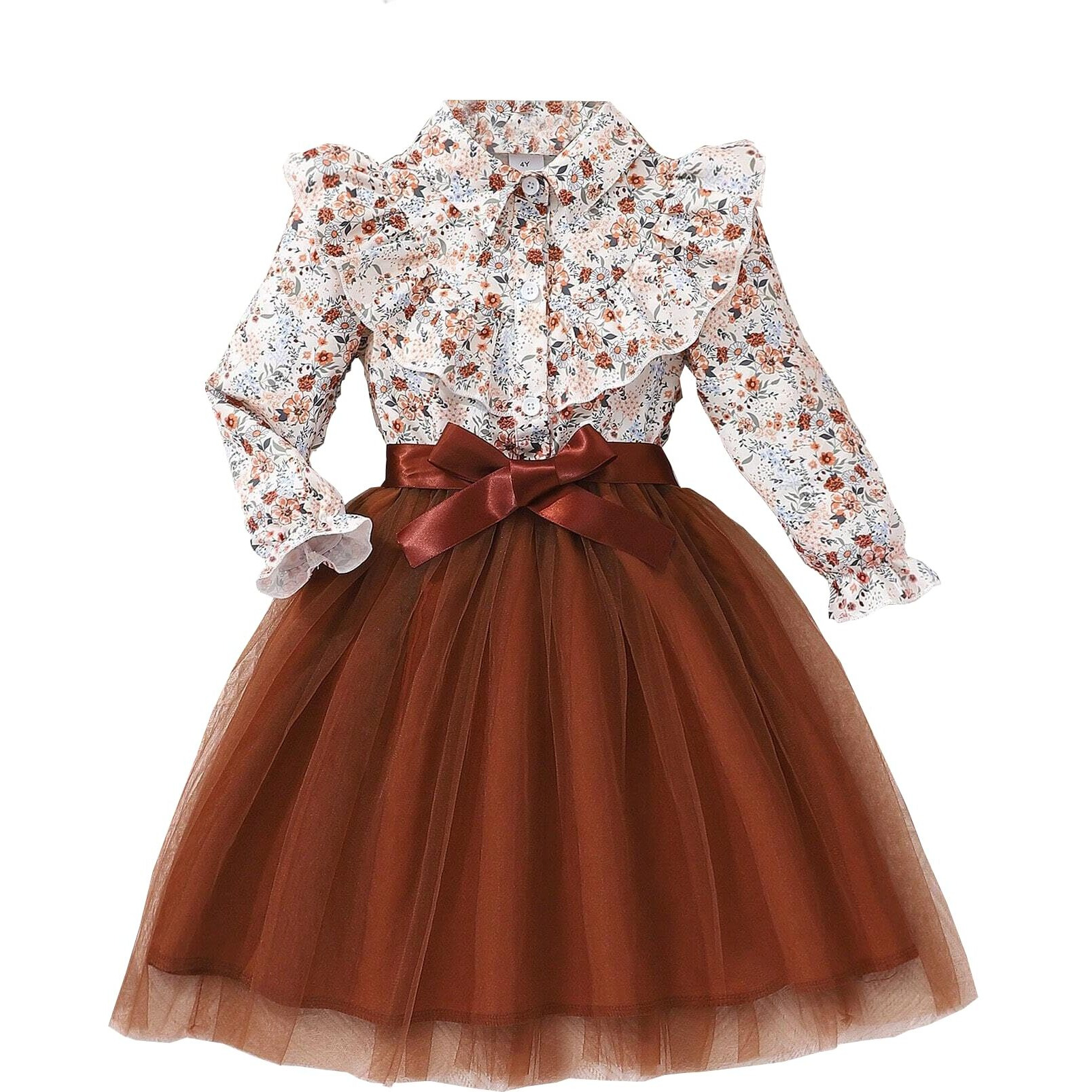 TAGAS Baby Girl's Polyester A-Line Knee-Length Dress (KD-351-BROWN-5_Brown_5 6 Years)