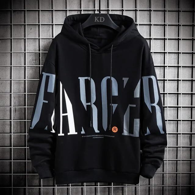 TAGAS Men's Hoodied Sweatshirt Wave Print Drawstring Detail || Fleece Regular Fit Sweatshirt || Men Hoodies ||XXL Black