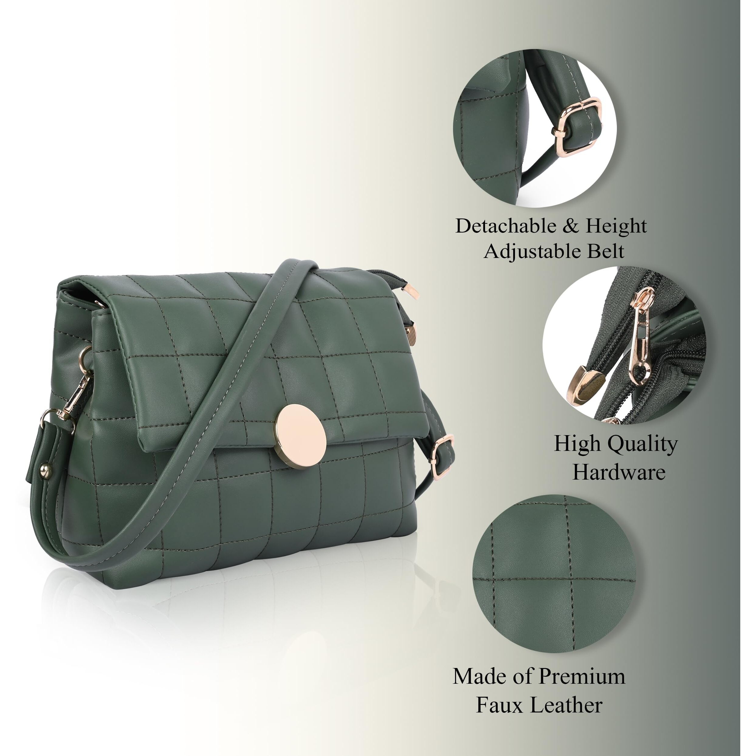 ADISA Women's Girls Quilted Cross Body Sling Bag with Height Adjustable Belt (SL5144) (Dark Green)