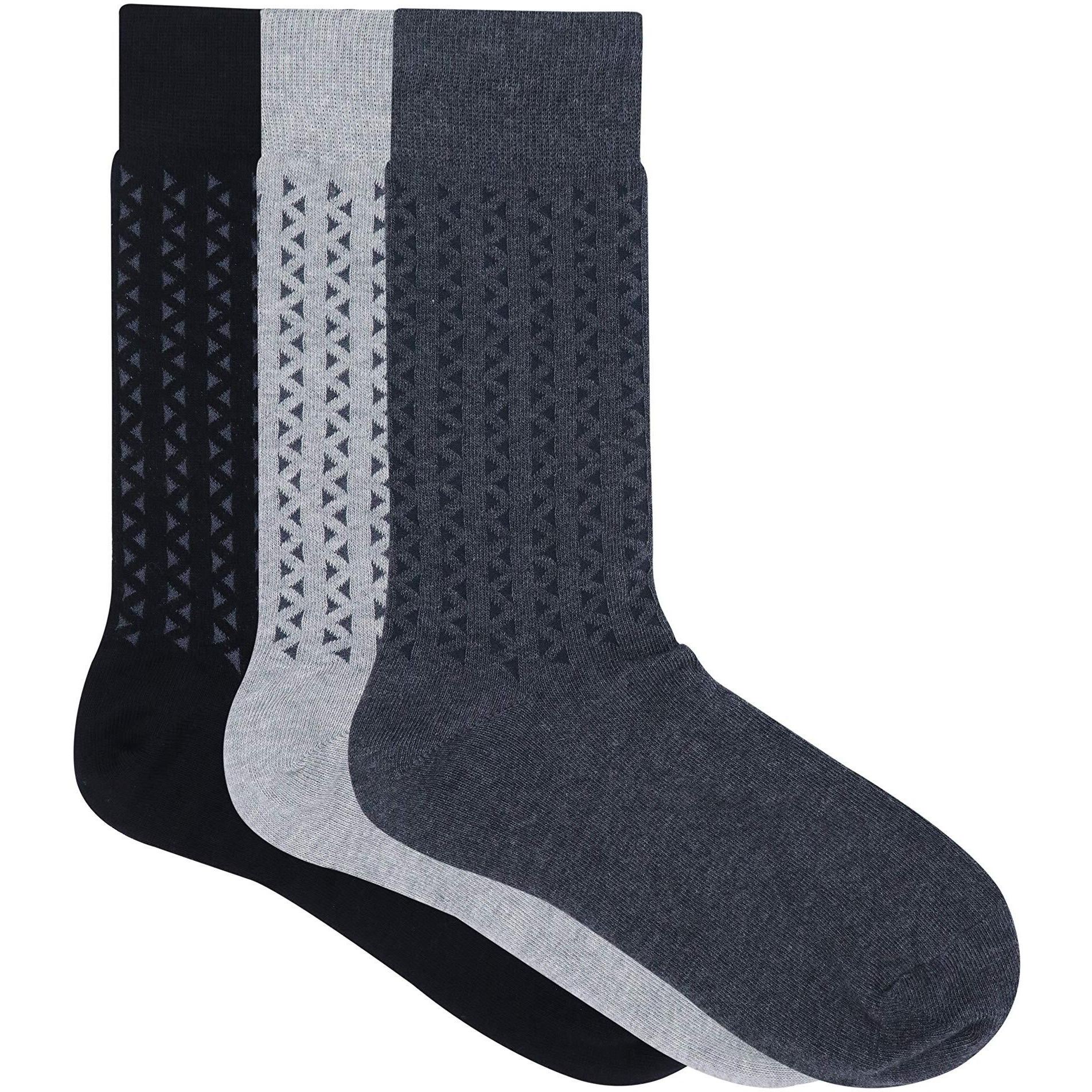 BALENZIA Men's Formal Full Length, Crew Length & Calf Length Socks made with cotton & spandex (Multicolor)(Free Size) - Pack of 3 (Black,D.Grey,L.Grey)