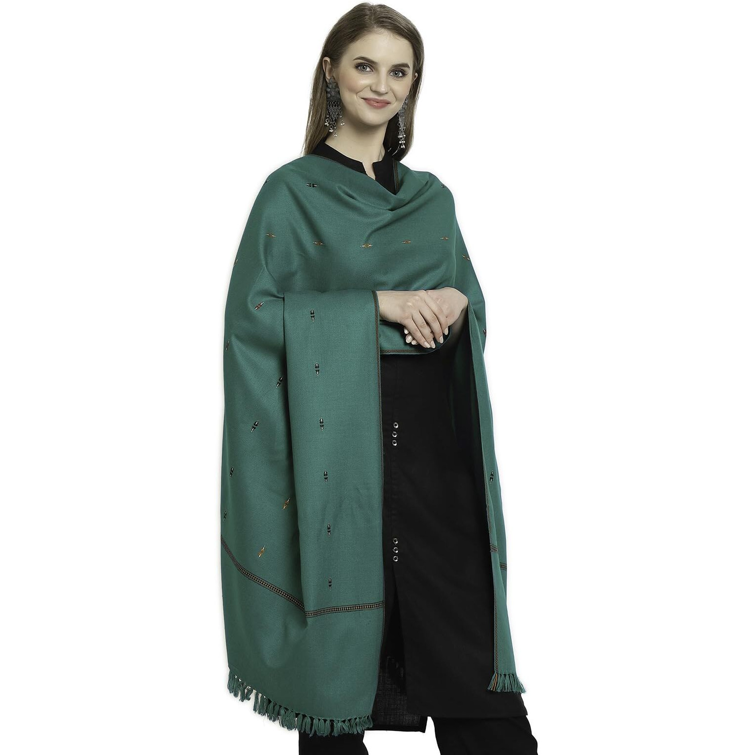 Weavers Villa Women's Woolen Shawl (Green), 100cm X 200cm