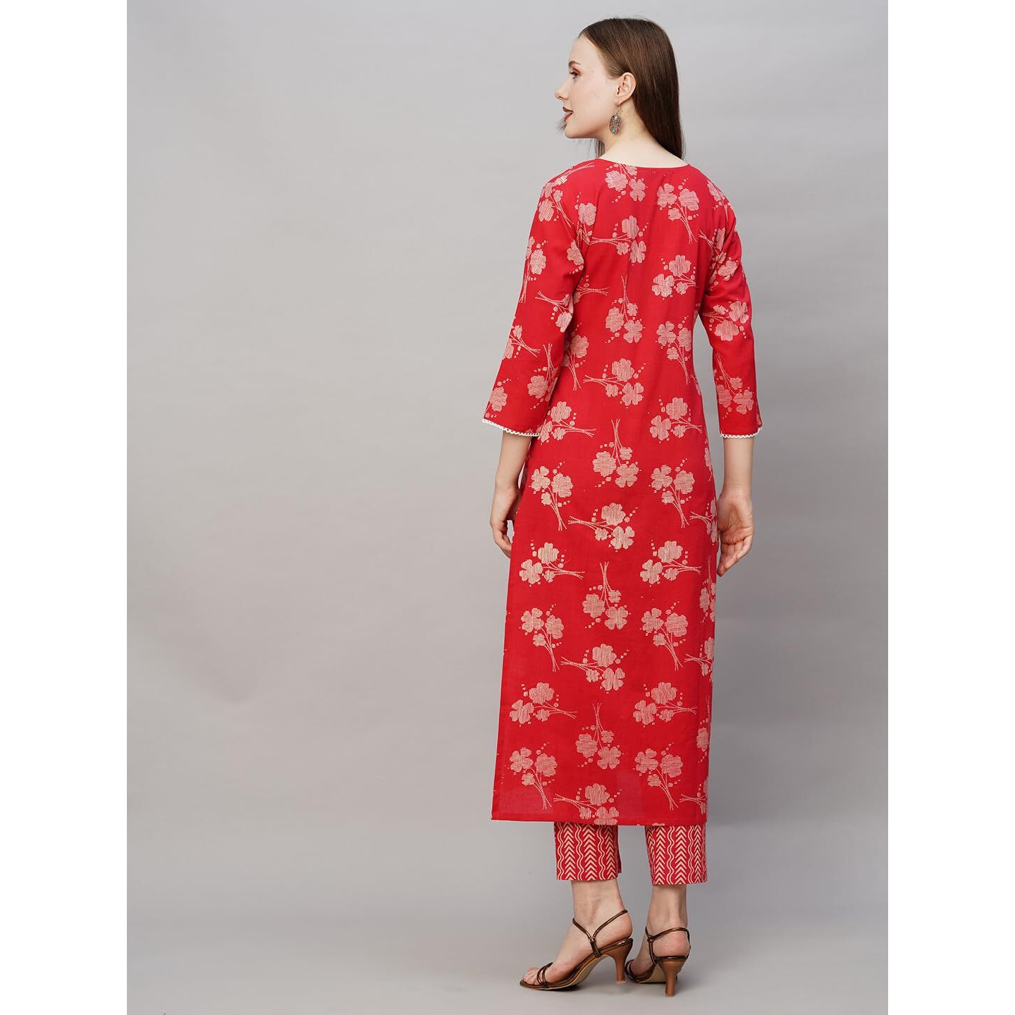 ANNI DESIGNER Women's Cotton Blend Printed Straight Kurta with Pant (Lalbagh Red_L_Red_Large)