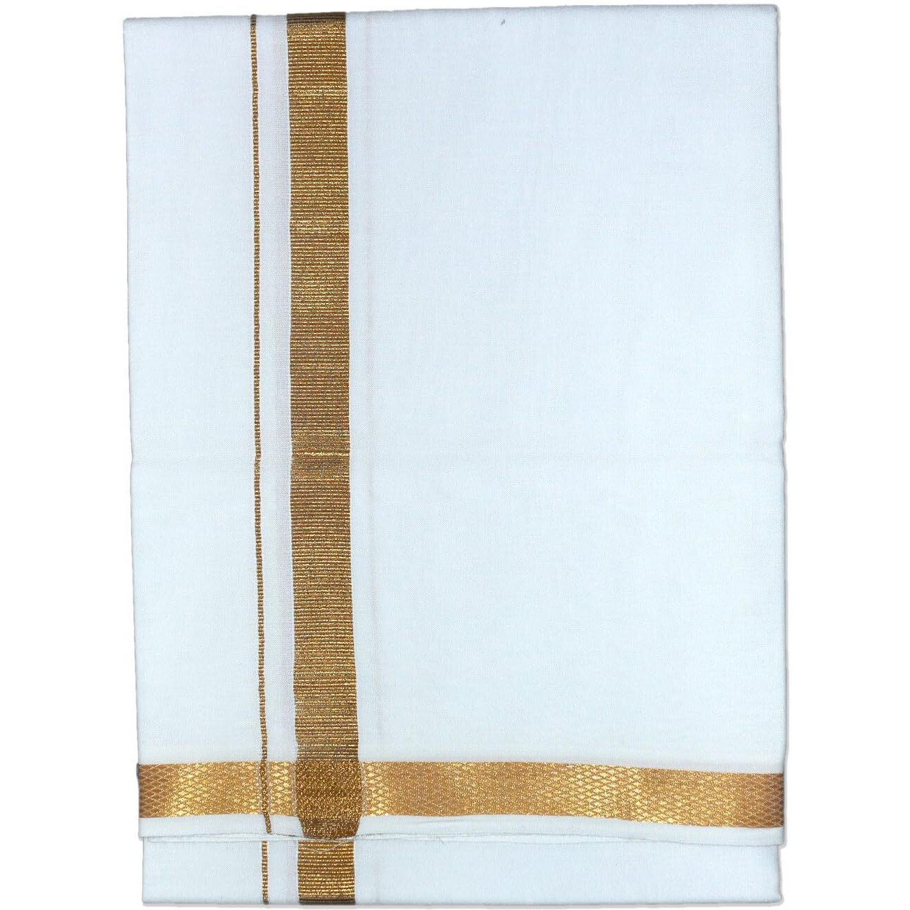PRAKASAM COTTON Mens Cotton blended White Jari Single Dhoti/Lungi (1.28X2.00 mtrs)- Pack Of 1 (Gold Zari Dhoti)