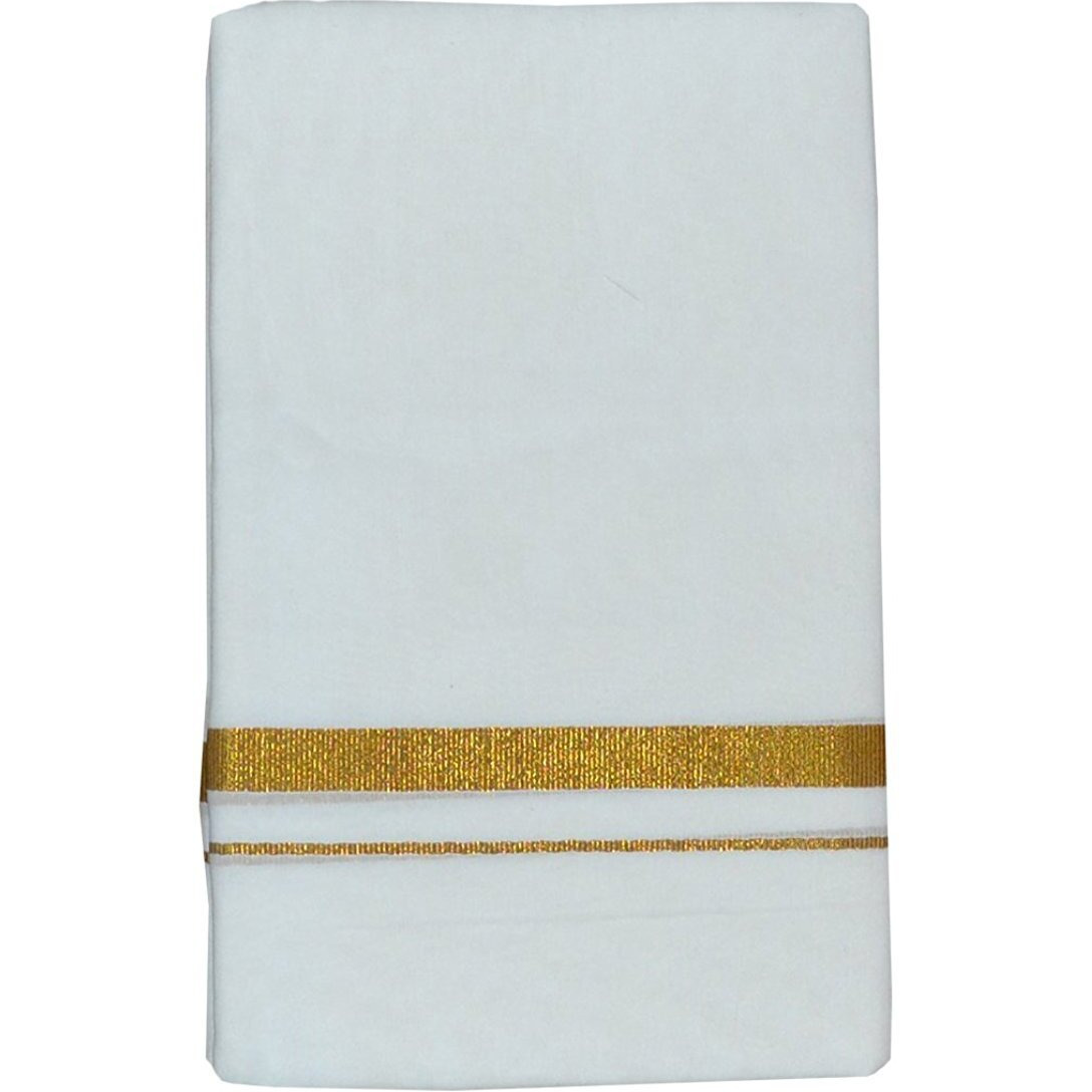 PRAKASAM COTTON Mens Cotton blended White Jari Single Dhoti/Lungi (1.28X2.00 mtrs)- Pack Of 1 (Gold Zari Dhoti)
