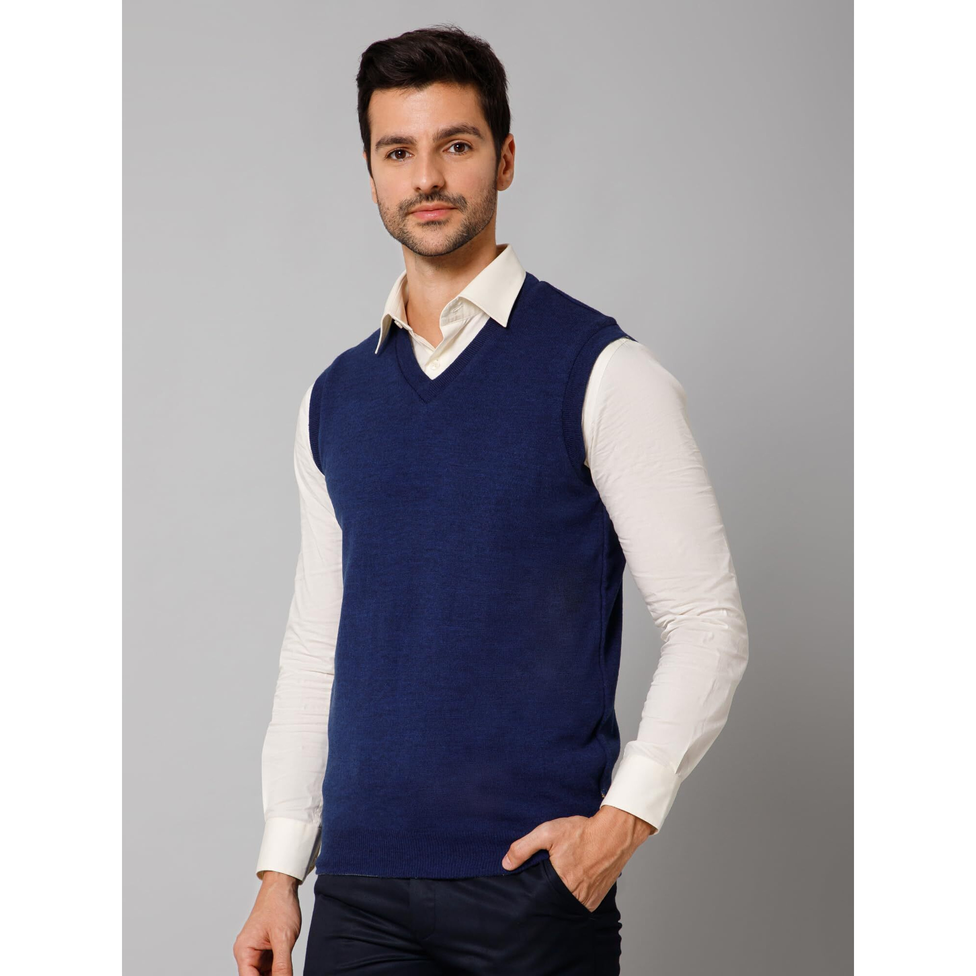 Cantabil Solid Blue Reversible V Neck Sleeveless Regular Fit Mens Casual Sweater | Casual Winter Sweater for Men | Mens Sweater for Winter Wear (MSWT00055_RoyalBlue_M)
