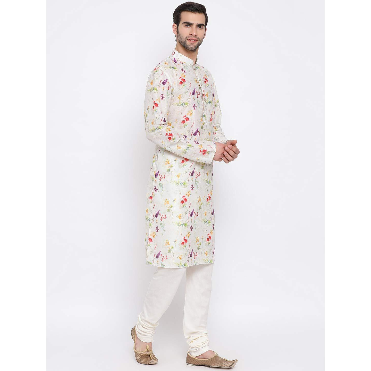VASTRAMAY Cotton Blend Multicolor-Base-Cream Baap Beta Kurta Pyjama Set