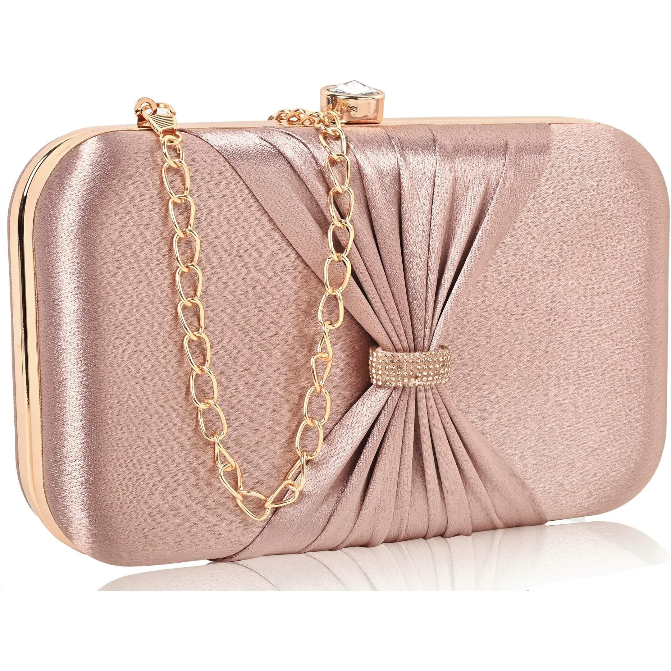 ADISA bow formal party clutch with gold chain for women and girls (CL102-PIN_Pink Taupe)