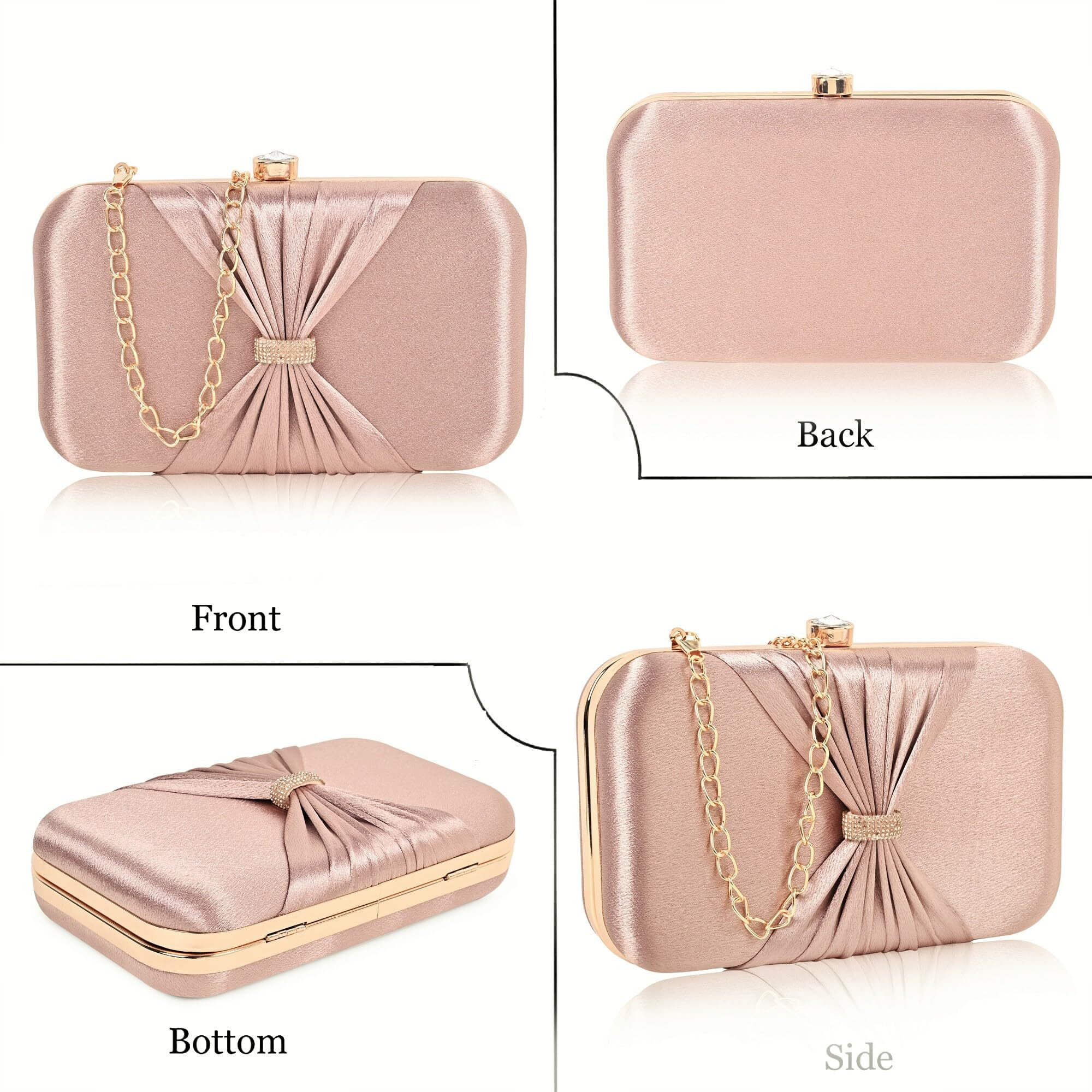 ADISA bow formal party clutch with gold chain for women and girls (CL102-PIN_Pink Taupe)