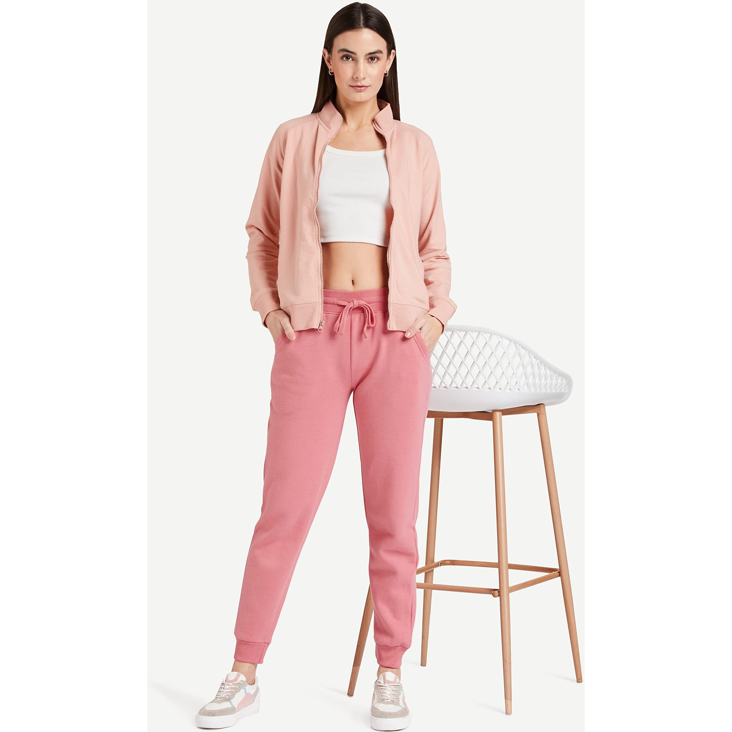 Amazon Brand - Symbol Women's Regular Fit Winter Track Pants (SYWHJOG320_Lt Pink_L)