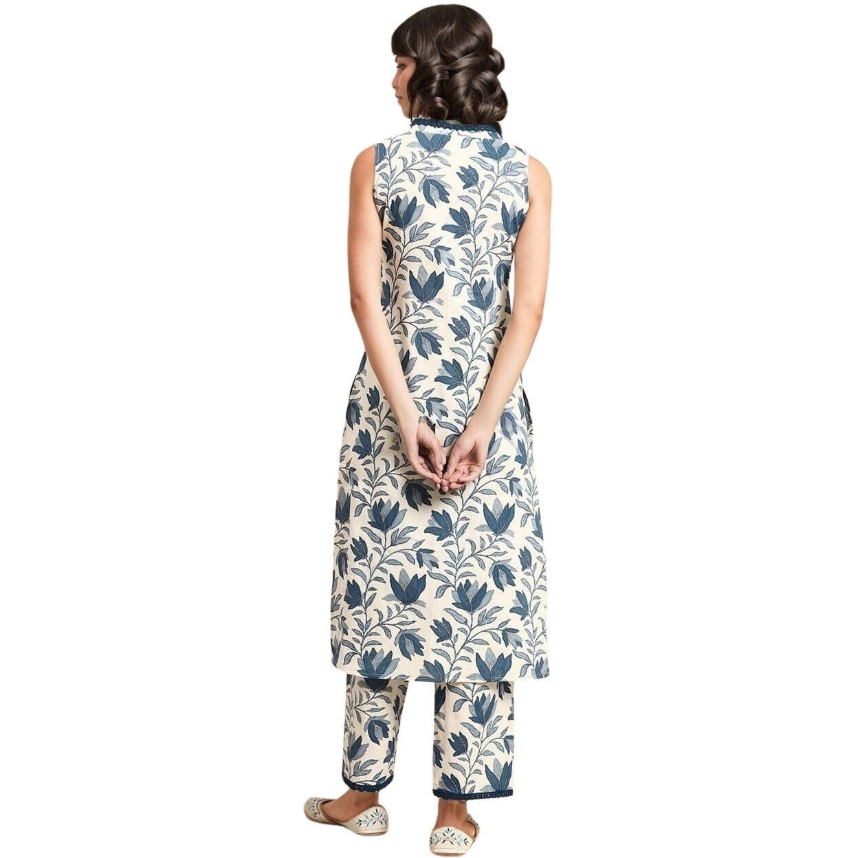 rytras Women's Cotton Printed Straight Kurta and Pant Set(Beige,S)