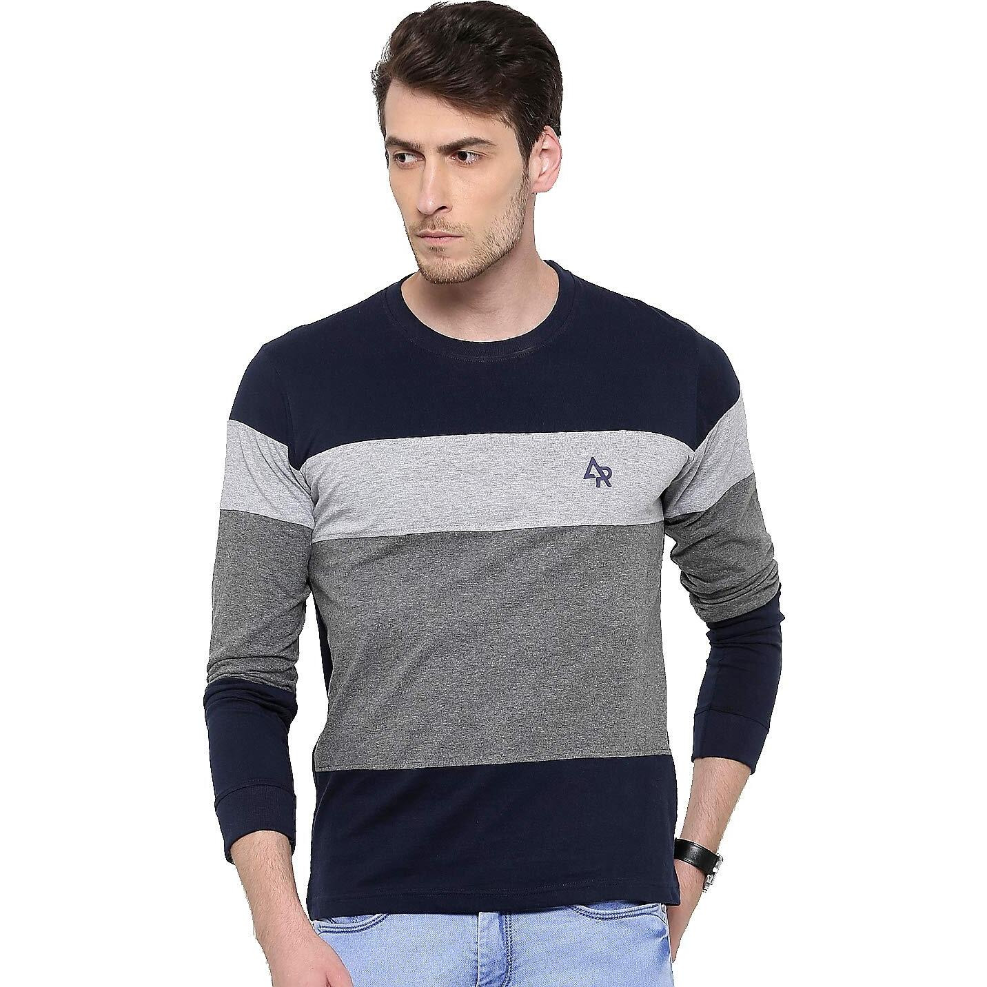 ADRO Men's Stylish Cotton Full Sleeve T-Shirt (FR3-M-4ST-NB_Navy_M)