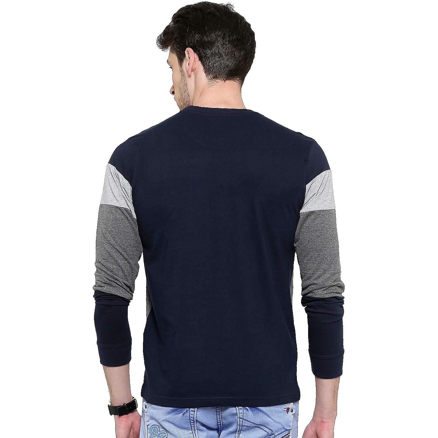 ADRO Men's Stylish Cotton Full Sleeve T-Shirt (FR3-M-4ST-NB_Navy_M)
