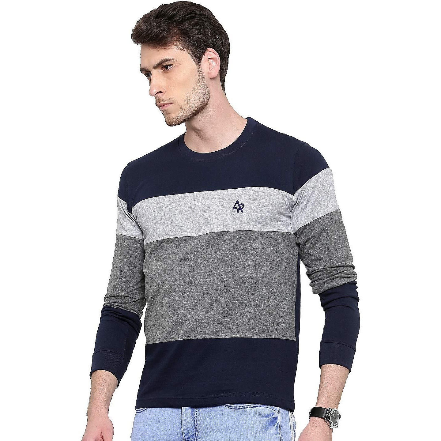 ADRO Men's Stylish Cotton Full Sleeve T-Shirt (FR3-M-4ST-NB_Navy_M)