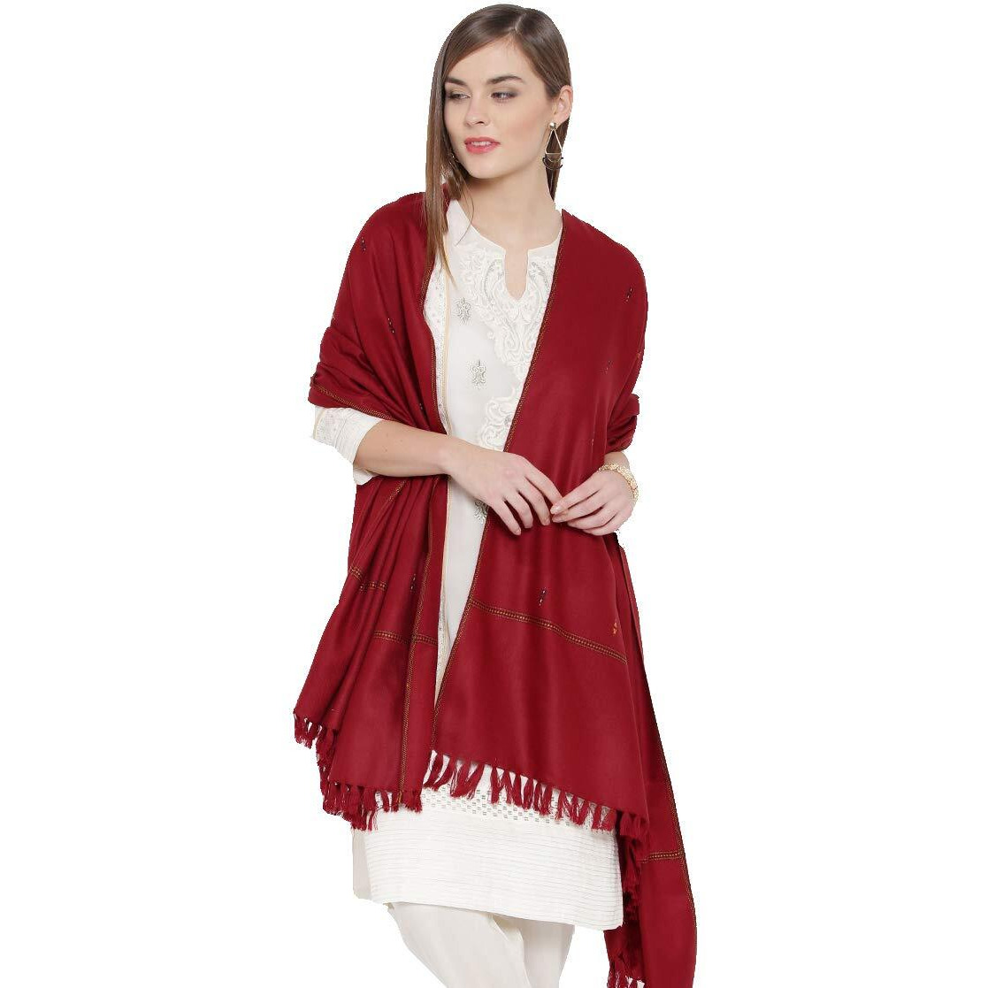 Weavers Villa Women's Shawl (Maroon), 100cm X 200cm