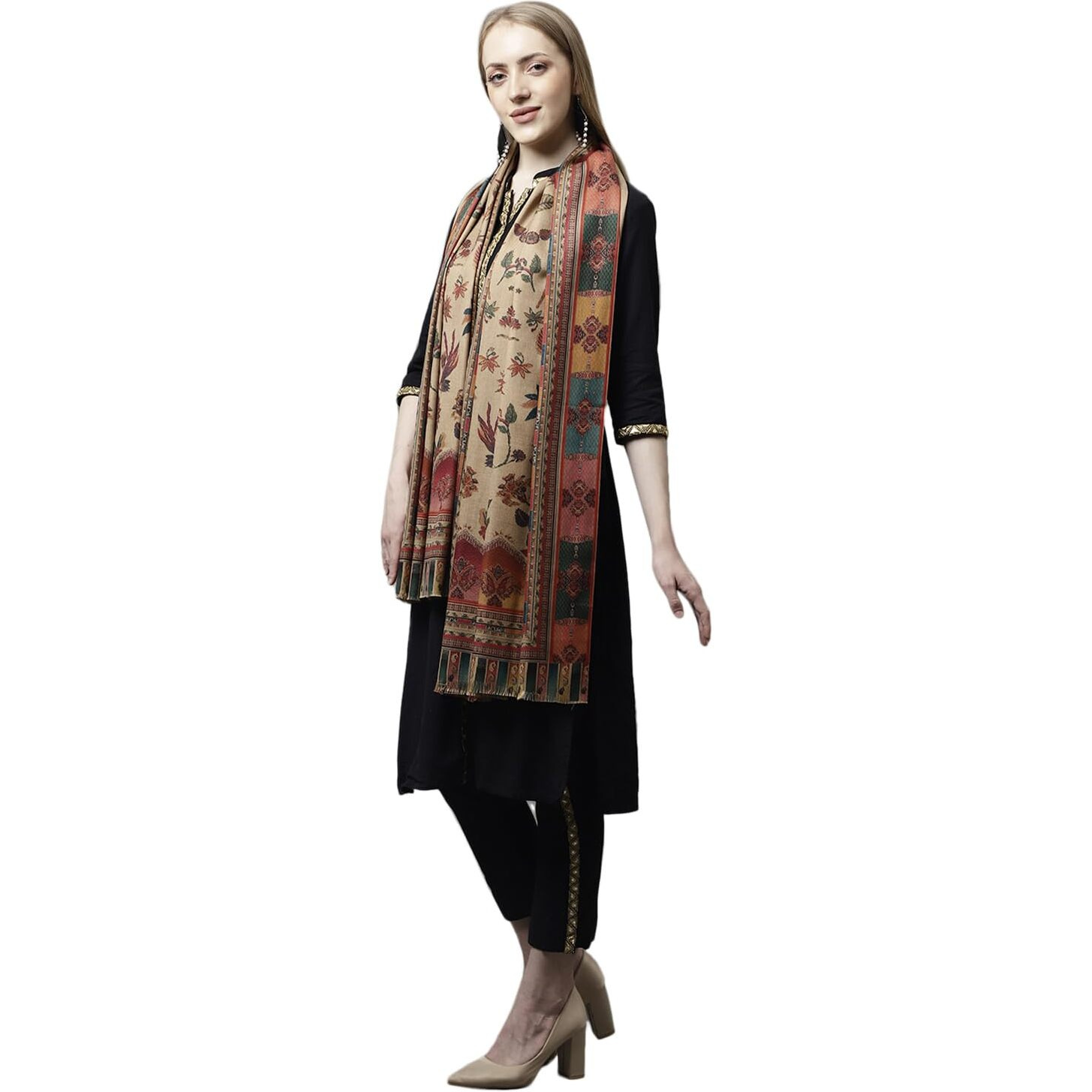 Weavers Villa Women's Acro Wool Blend Digital Print Design Woven Wraps, Stoles, Ladies Shawls, 100cm x 200cm (Design-1)