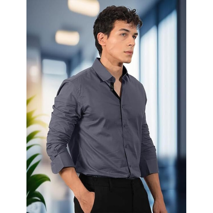 Pinkmint Cotton Soild Combo Men Shirt Formmal Wear Office Wear Regular Fit Shirt Grey-Purple