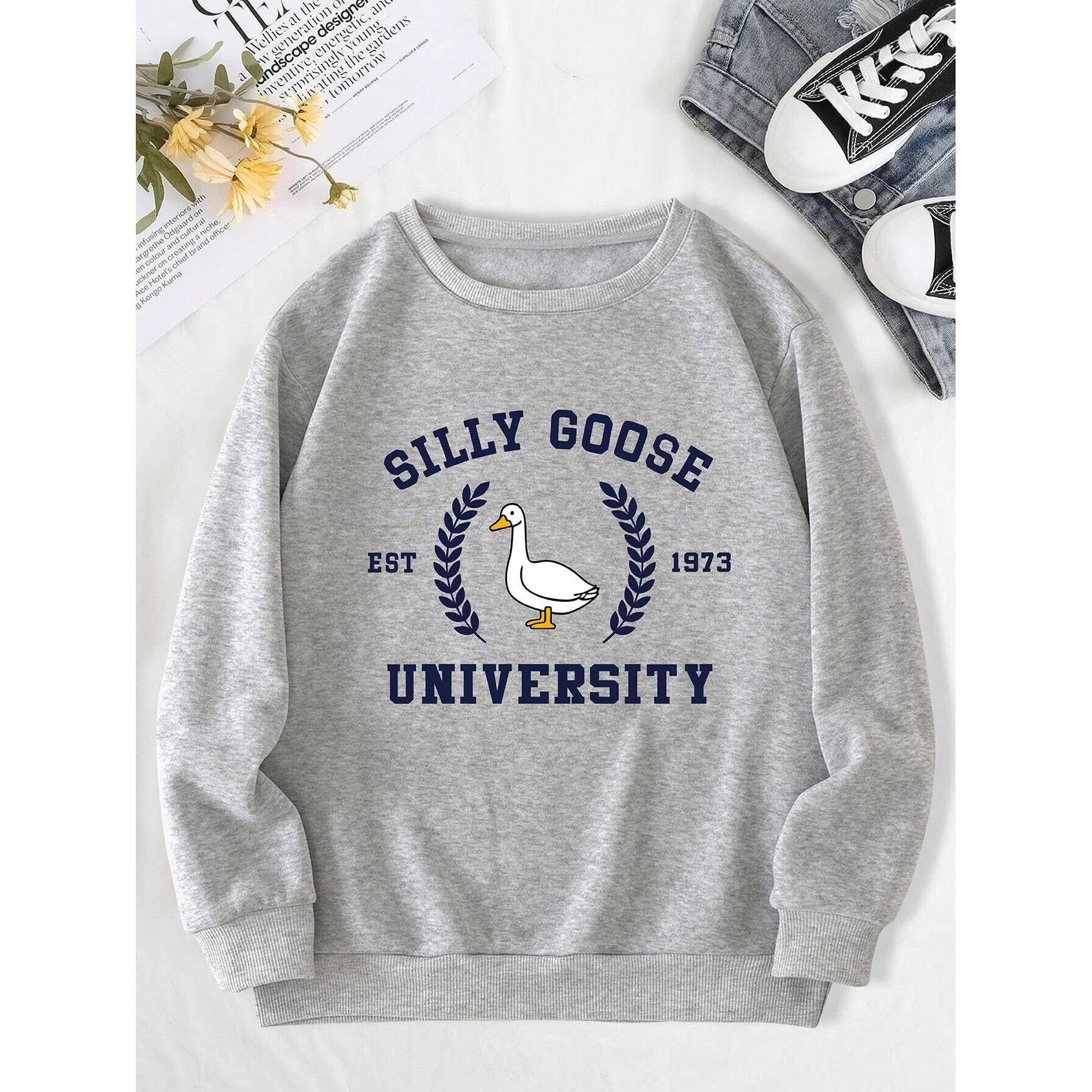 TAGAS Women's Fleece Round Neck Regular Fit Sweatshirt (WSS-2-DUCK-GREY-XXL_Grey_2XL)