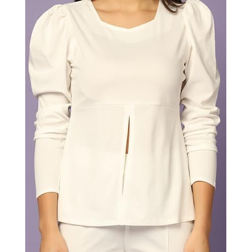 GRECIILOOKS Womens A-Line Lycra Regular Fit Co-Ord Set (White, Medium)