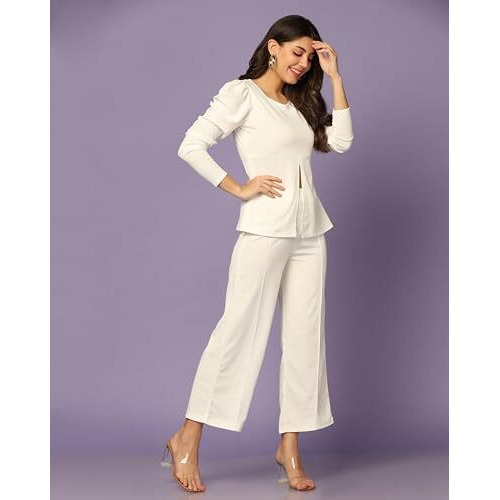 GRECIILOOKS Womens A-Line Lycra Regular Fit Co-Ord Set (White, Medium)