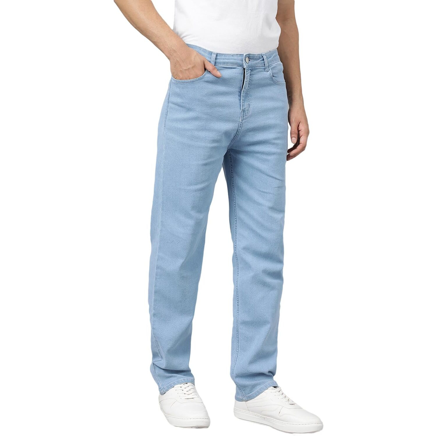 KOTTY Men's Cotton Lycra Blend Relaxed Fit Mid Rise Jeans Light Blue
