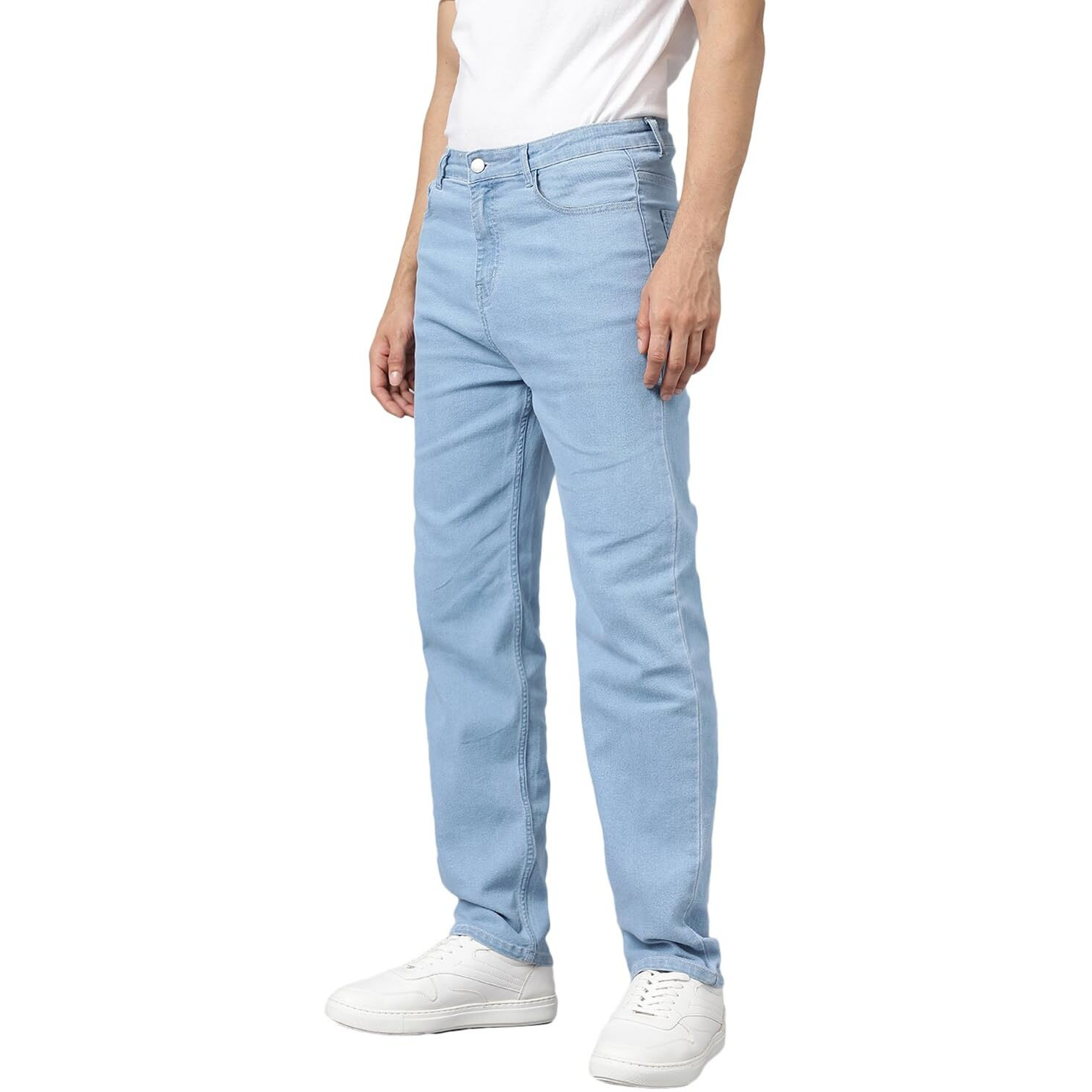 KOTTY Men's Cotton Lycra Blend Relaxed Fit Mid Rise Jeans Light Blue