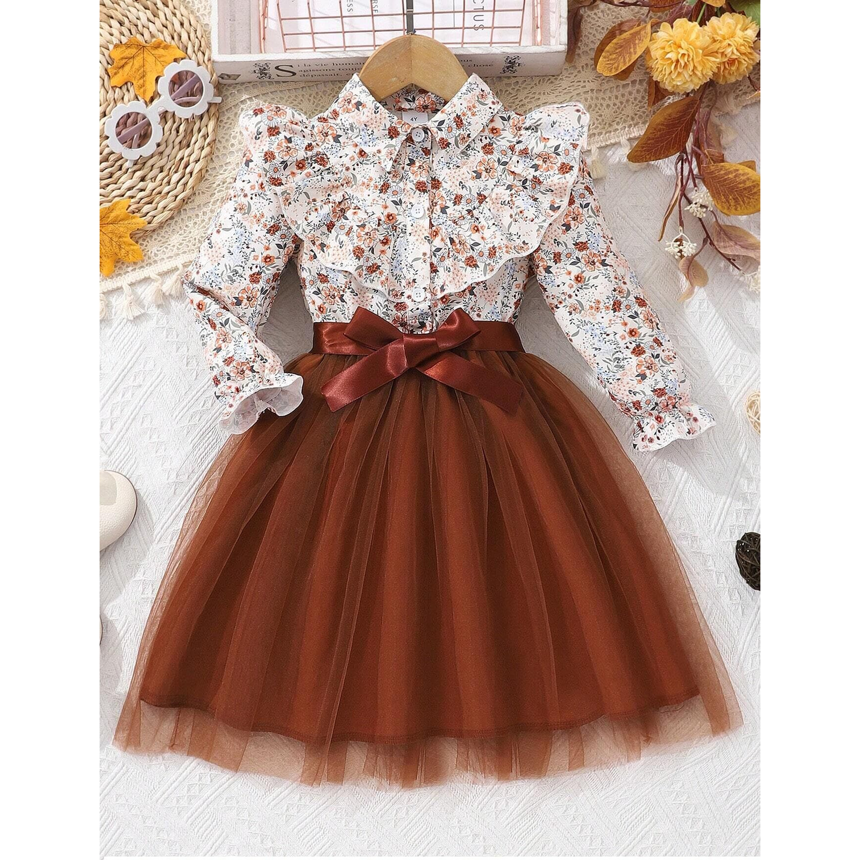 TAGAS Baby Girl's Polyester A-Line Knee-Length Dress (KD-351-BROWN-7_Brown_7 8 Years)