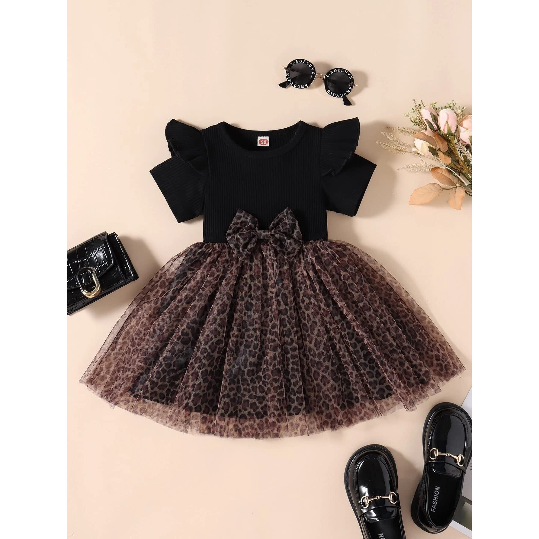 TAGAS Girl's Polyester Blend A-Line Knee-Length Dress (KD-204_Black_12 Months-24 Months)