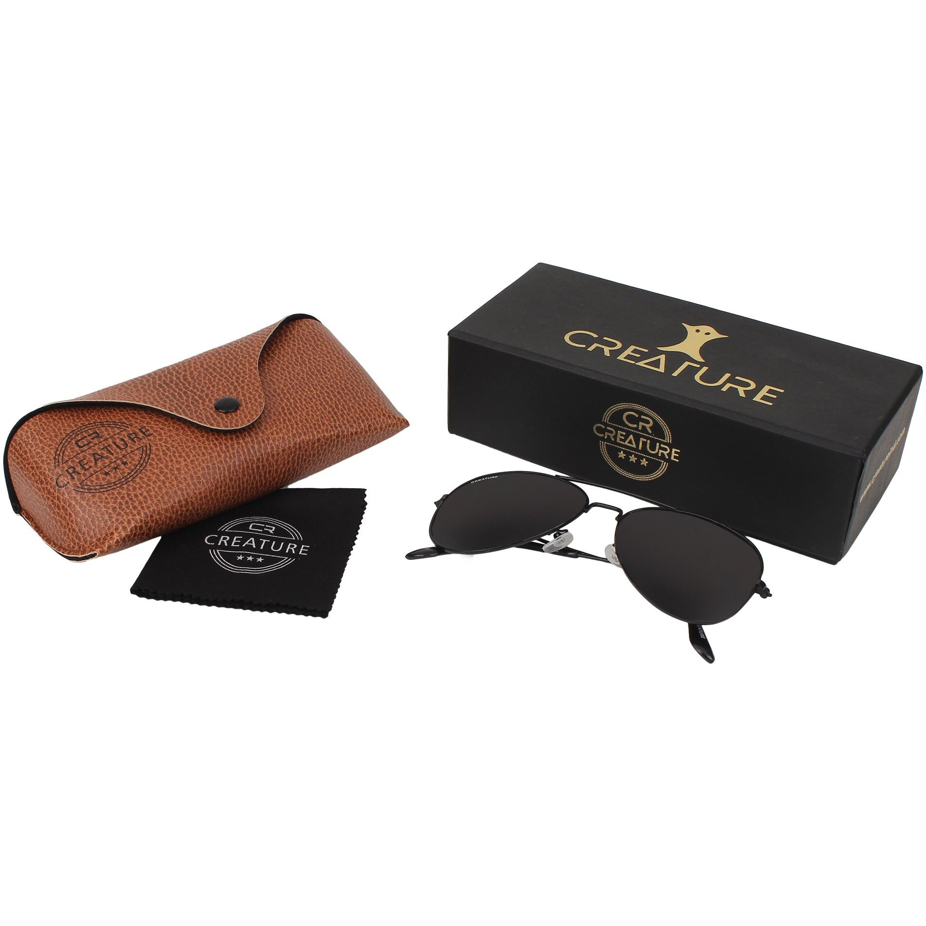 CREATURE Unisex Non Polarization Aviator Sunglasses Black Frame, Black Lens (M) - Pack Of 1
