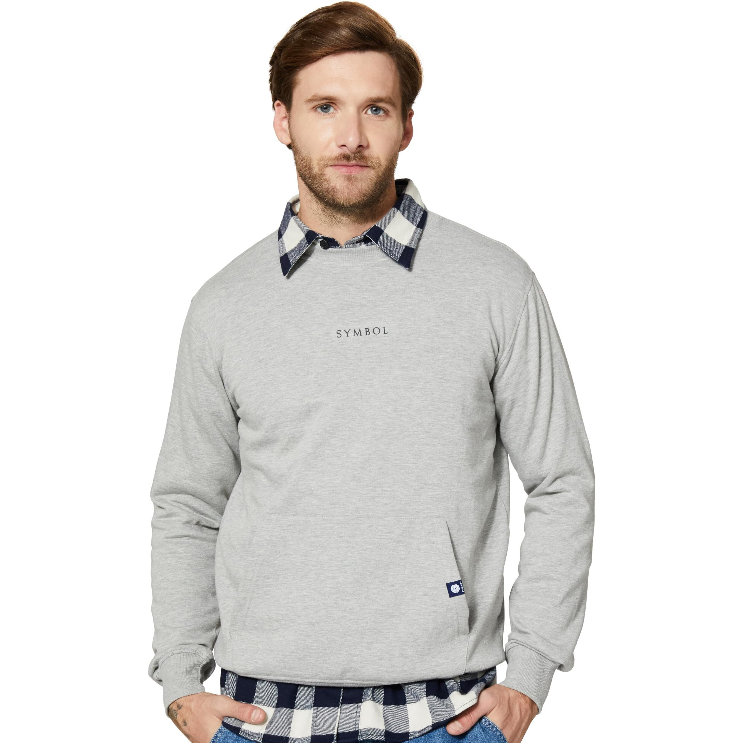 Amazon Brand - Symbol Men's Cotton Blend Crew Neck Sweatshirt(SY-A22-SW-16_Lt Grey Mel_L_Lt Grey Mel_L)