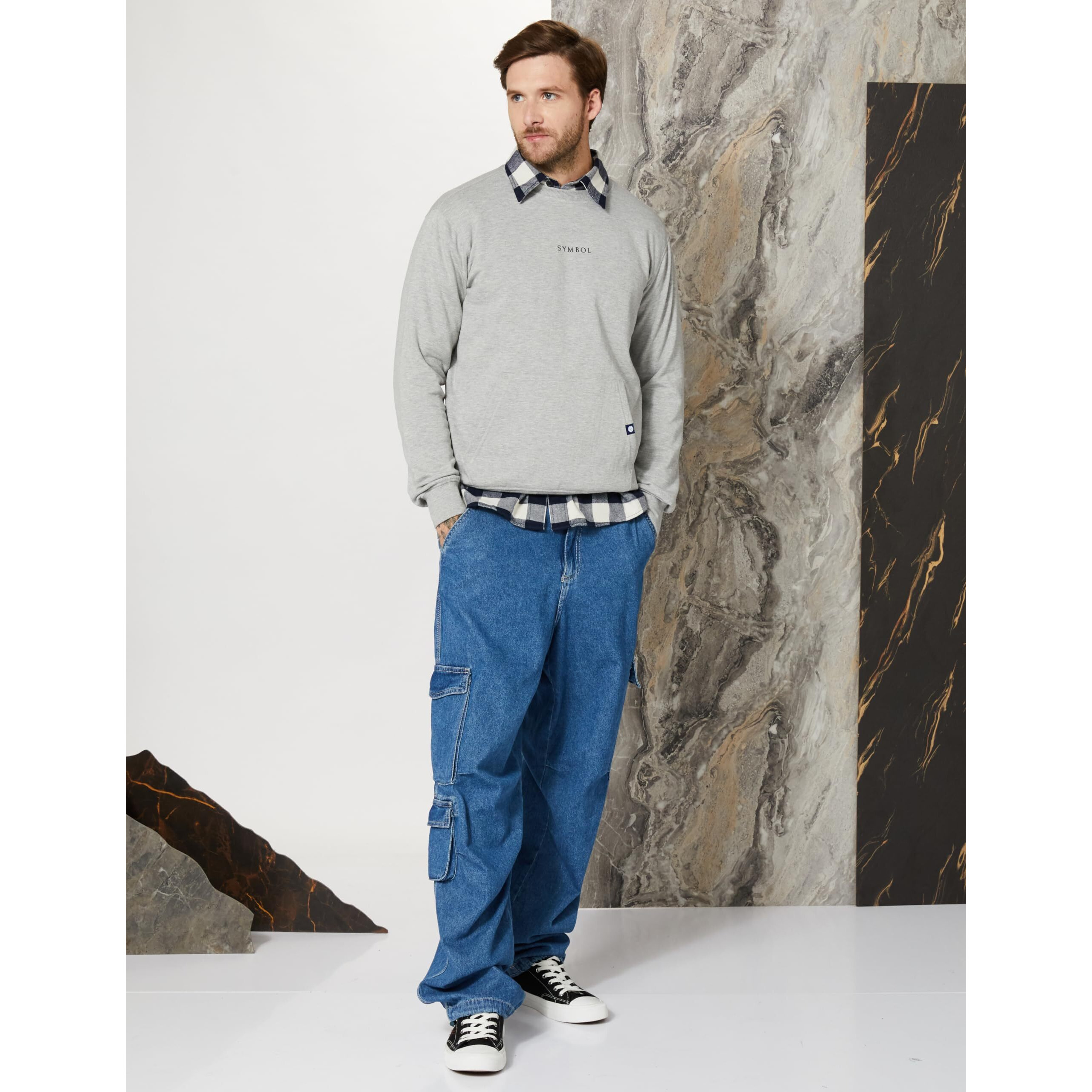 Amazon Brand - Symbol Men's Cotton Blend Crew Neck Sweatshirt(SY-A22-SW-16_Lt Grey Mel_L_Lt Grey Mel_L)