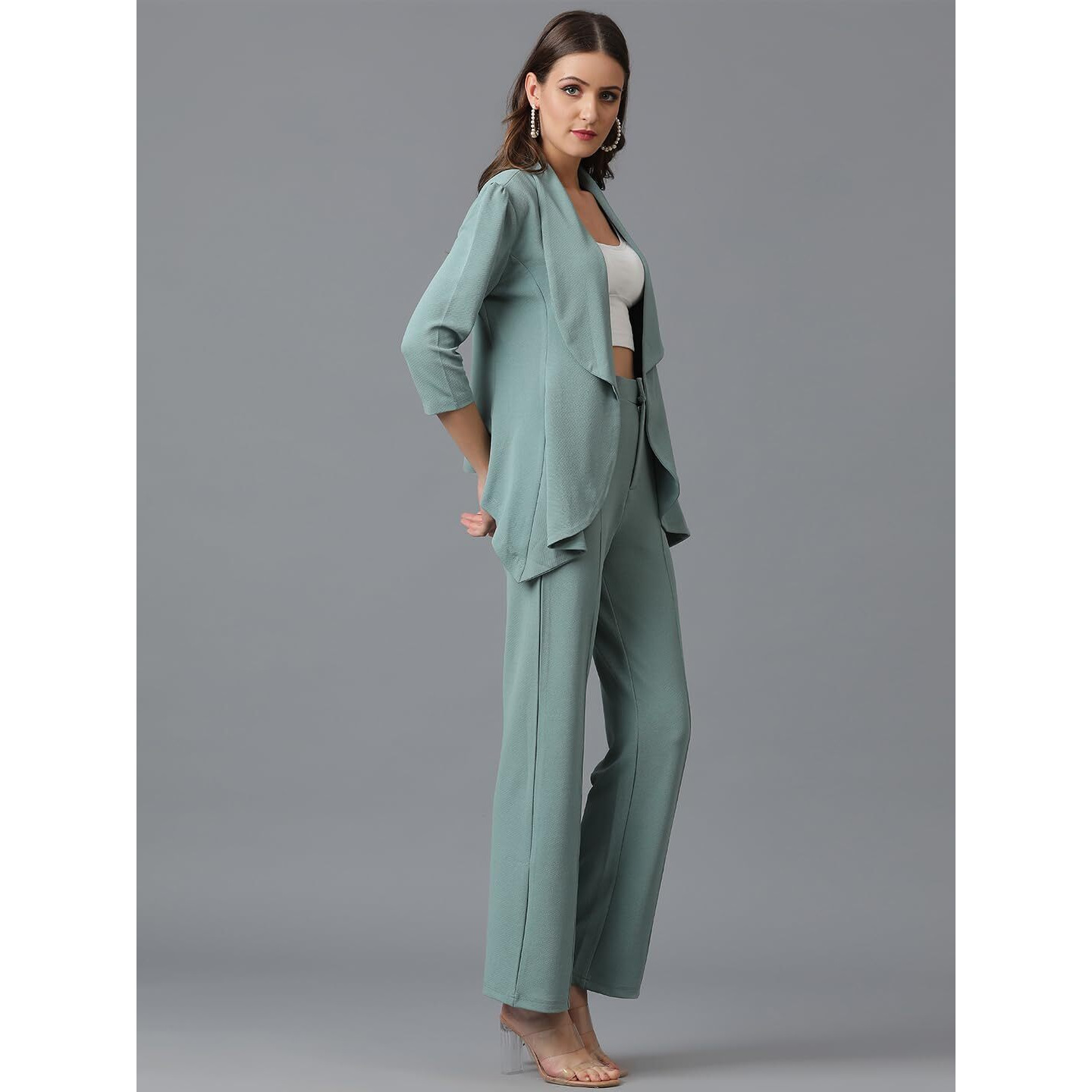 KOTTY Women's Solid Relaxed Fit 3/4 Sleeve Co-ord Blazer and Trouser Set.