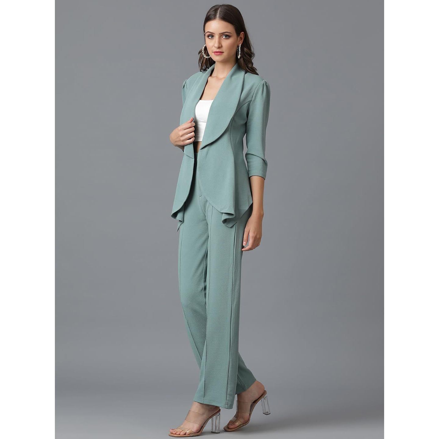 KOTTY Women's Solid Relaxed Fit 3/4 Sleeve Co-ord Blazer and Trouser Set.