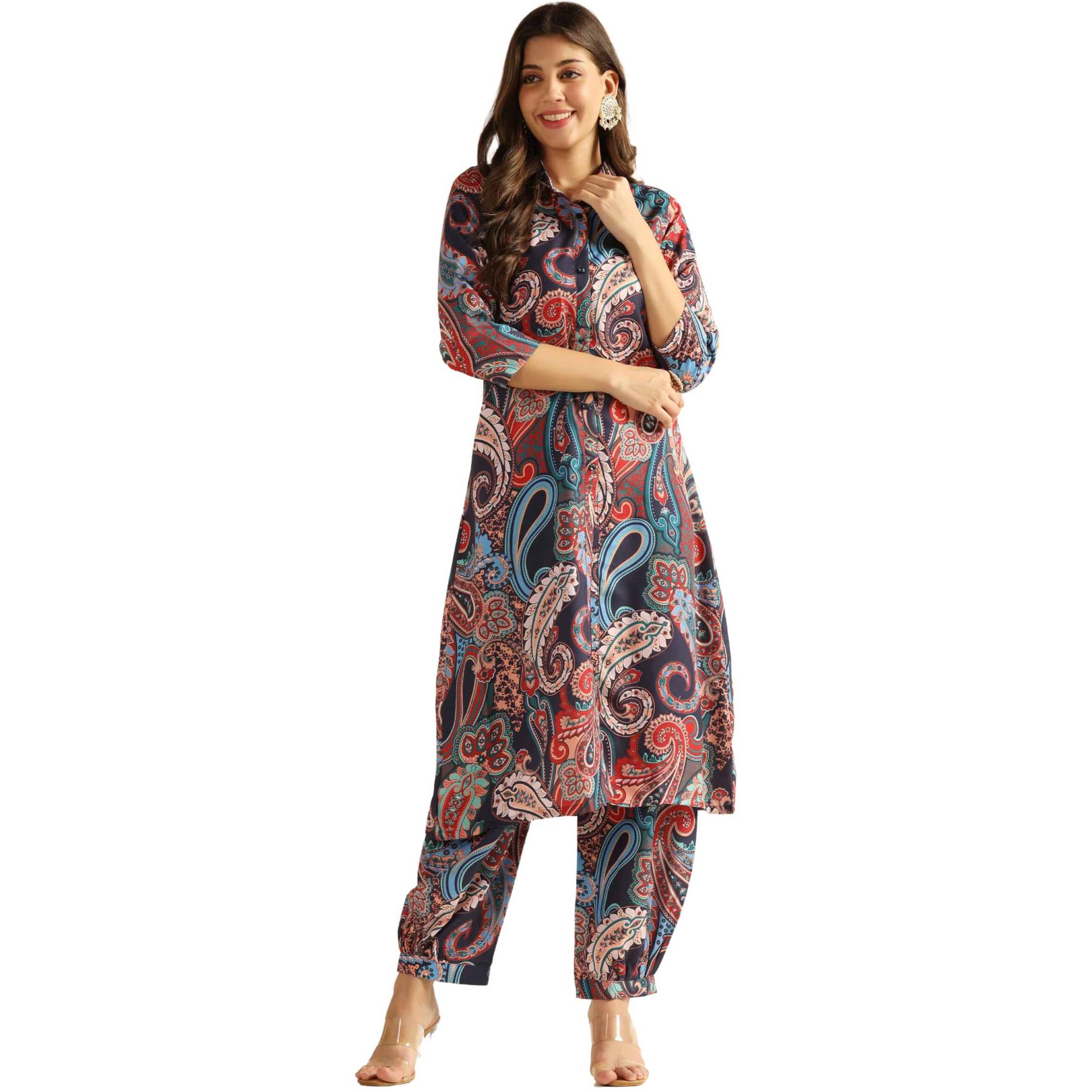 Leriya Fashion Ethnic Co Ord Set | Casual Wear Pant Top Set | Fancy Co-Ord Set | Full Pair Set | Women Kurta Sets Kurtis | Women Kurta Pant Set | Coord Sets for Women (Large, Blue)
