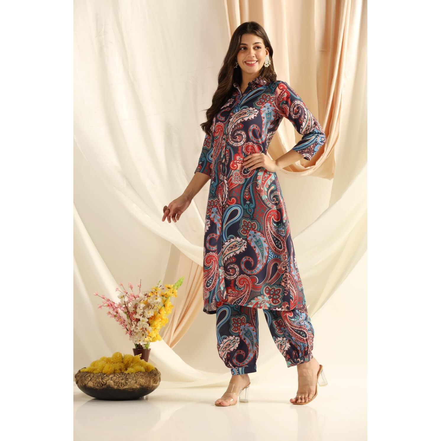 Leriya Fashion Ethnic Co Ord Set | Casual Wear Pant Top Set | Fancy Co-Ord Set | Full Pair Set | Women Kurta Sets Kurtis | Women Kurta Pant Set | Coord Sets for Women (Large, Blue)