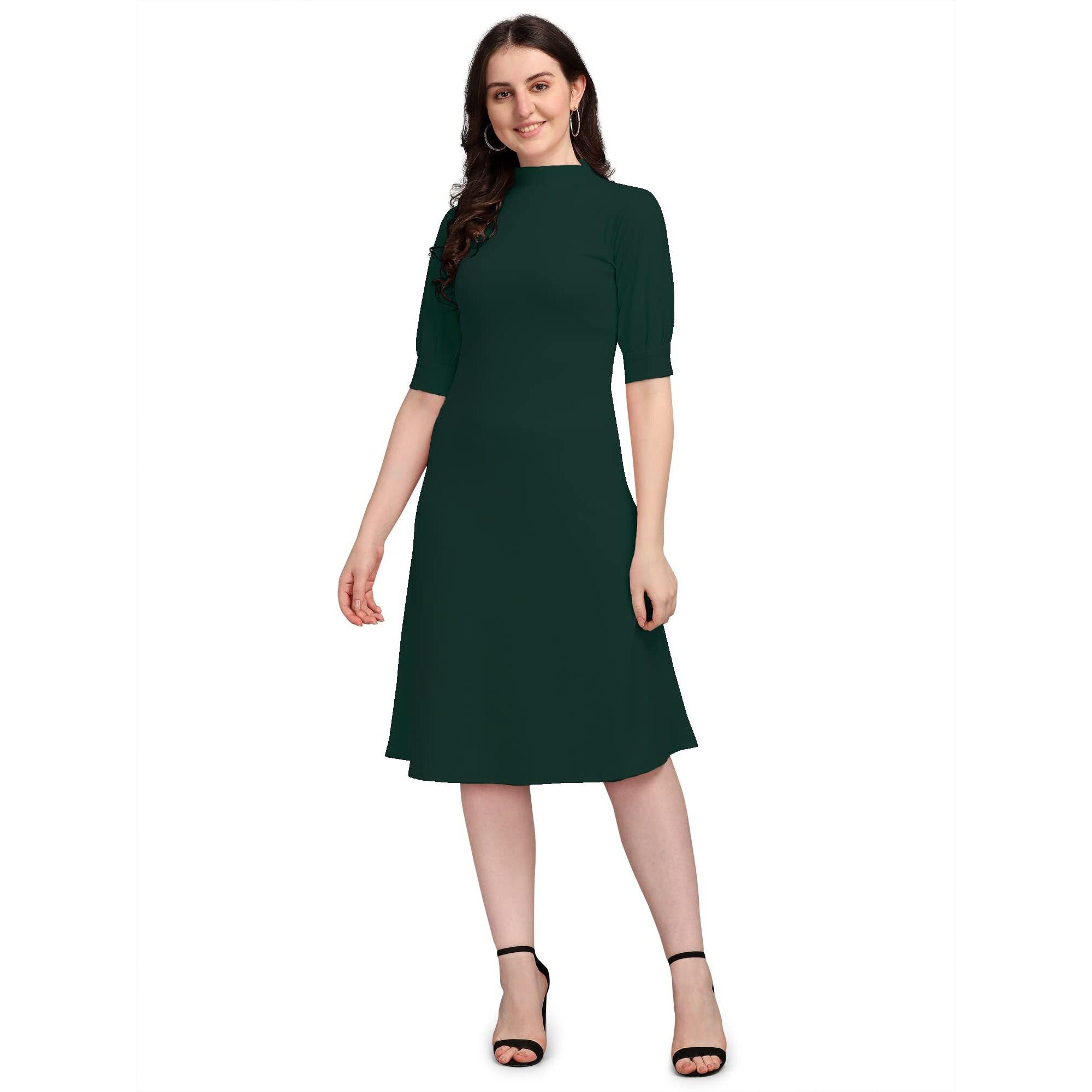 PURVAJA Women's Corduroy Fit and Flare Knee-Length Dress Ruby-115-GN-Medium_Green