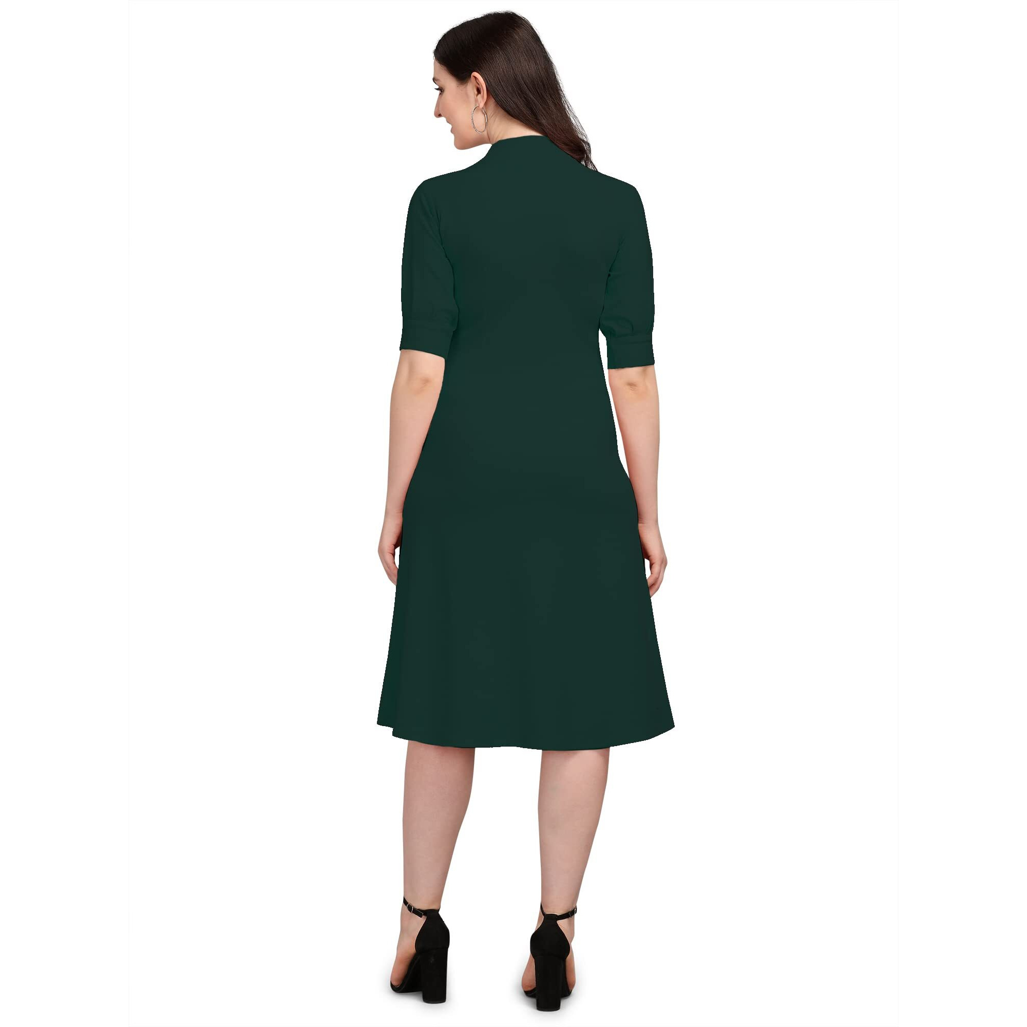 PURVAJA Women's Corduroy Fit and Flare Knee-Length Dress Ruby-115-GN-Medium_Green