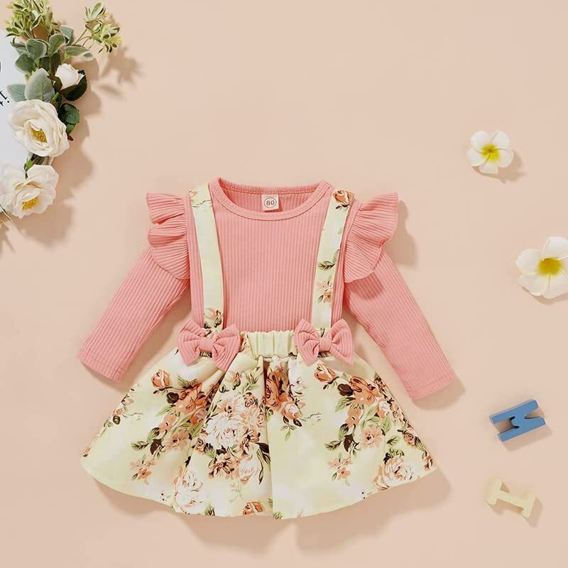 Niren Enterprise Baby Girl Dresses, Modal Fabric Frocks with Floral Print & Top with Short Flutter Sleeve for Birthday and Special Occassions, Fancy Dress for Kids (Love Bird Frock, 1-2 Years) Peach