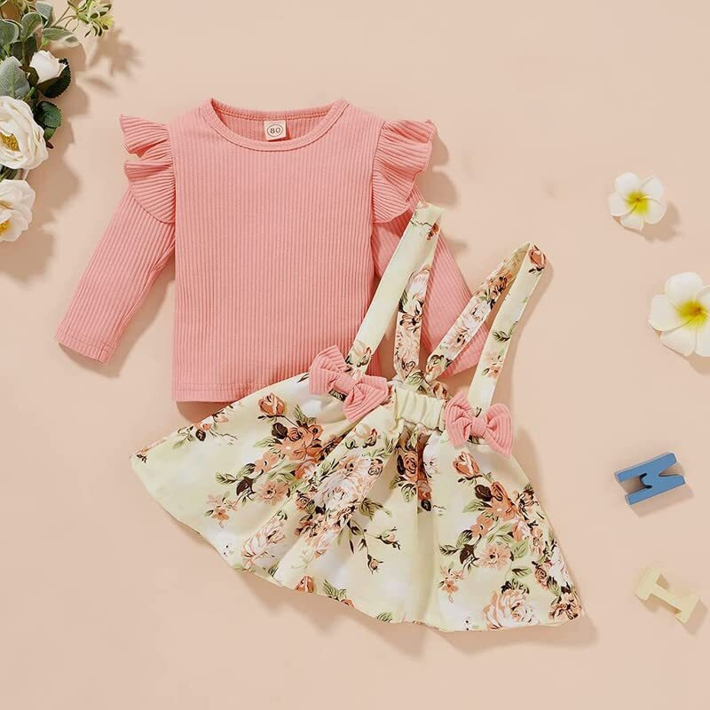 Niren Enterprise Baby Girl Dresses, Modal Fabric Frocks with Floral Print & Top with Short Flutter Sleeve for Birthday and Special Occassions, Fancy Dress for Kids (Love Bird Frock, 1-2 Years) Peach