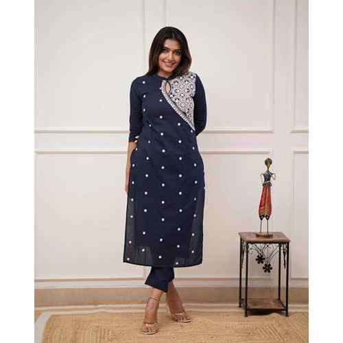 FABNEX kurta set for women | women embroidered kurta set | Women Kurta Sets Kurtis | Women Kurta Pant Set (K-34-38) (M, Blue)