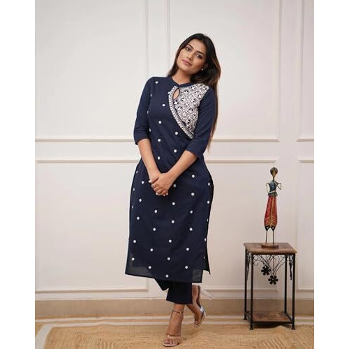 FABNEX kurta set for women | women embroidered kurta set | Women Kurta Sets Kurtis | Women Kurta Pant Set (K-34-38) (M, Blue)