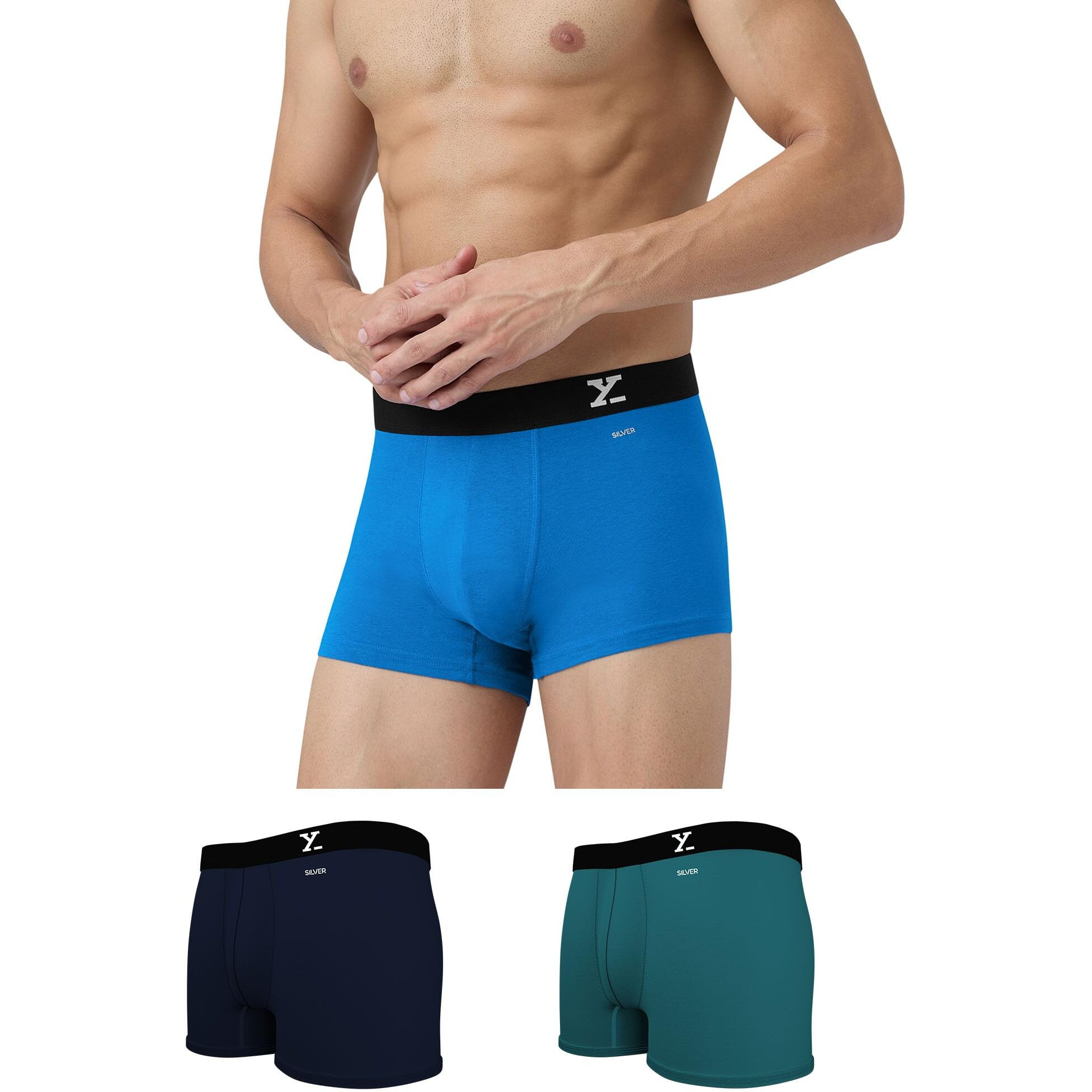 XYXX Cotton Relaxed Solid (Pack of 3) (Aero Trunks for Men Combo_Legion Brilliant Blue+Black Iris_M)