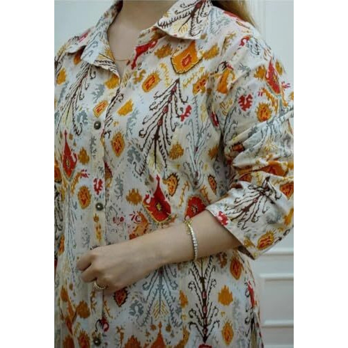 GRECIILOOKS Womens A-Line Rayon Regular Fit Kurta Set (Off-White, X-Large)