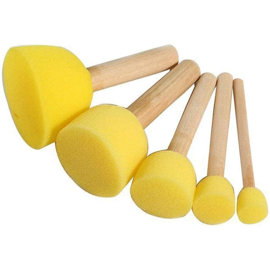 Eclet 5 Pcs Round Stencil Sponge Wooden Handle Foam Brush Set Painting Tools for Kids DIY Painting Stencils Arts and Crafts Tool Accessories