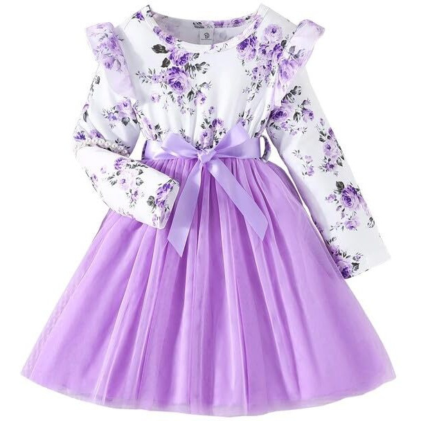 Niren Enterprise Girls Modal and net Fabric Full Sleeve Knee Length Frock (Purple COCHOA, 2-3Y)