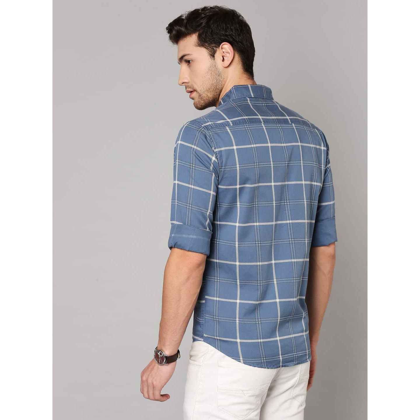 Dennis Lingo Men's Checkered D-Blue Slim Fit Cotton Casual Shirt (AZ751_D-Blue_XXL)