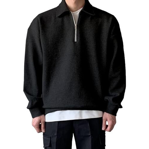 TAGDO Men's Solid Oversize Sweatshirt (RF-OS-SHRT-2001-Black-M)