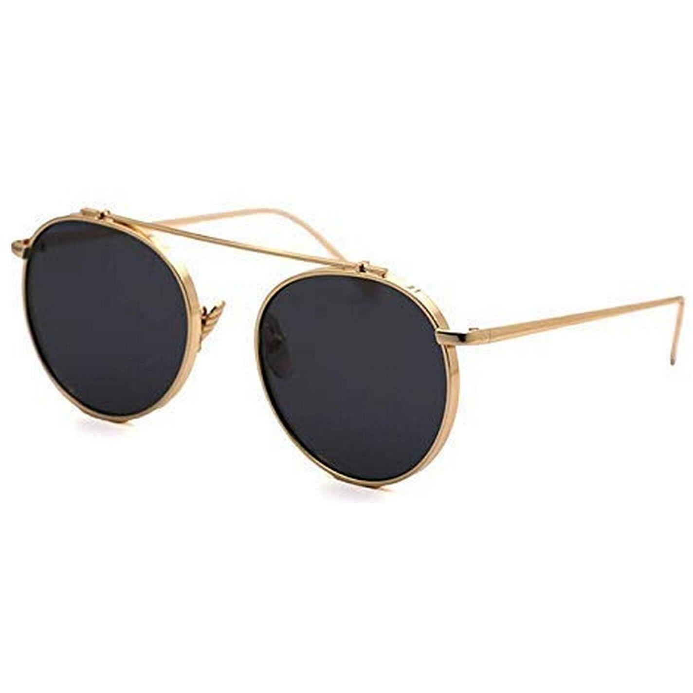 Dervin Men's Round Non-Polarization Sunglasses Black Frame Black Lens (Medium)-Pack Of 1