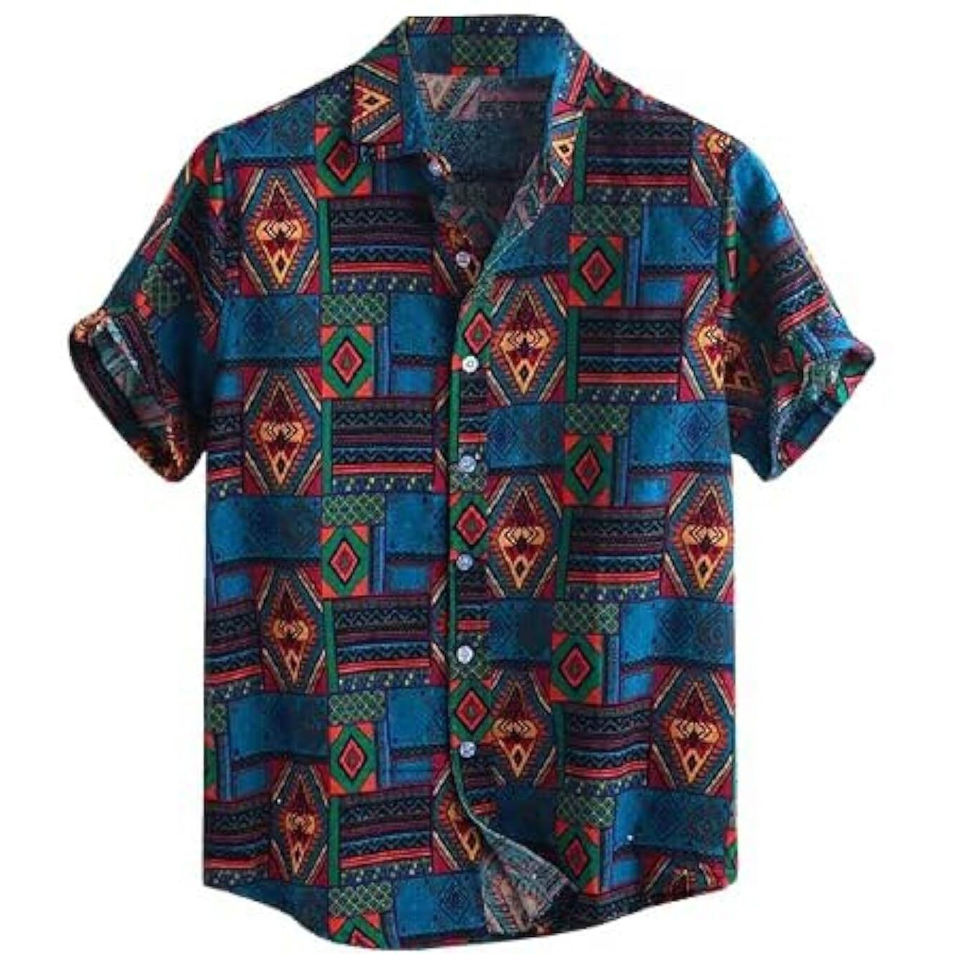 LookMark Men's Casual Printed Tropical Shirts - Suitable for Beach, Casual, (Printed Shirt Kabir-M) Turquoise