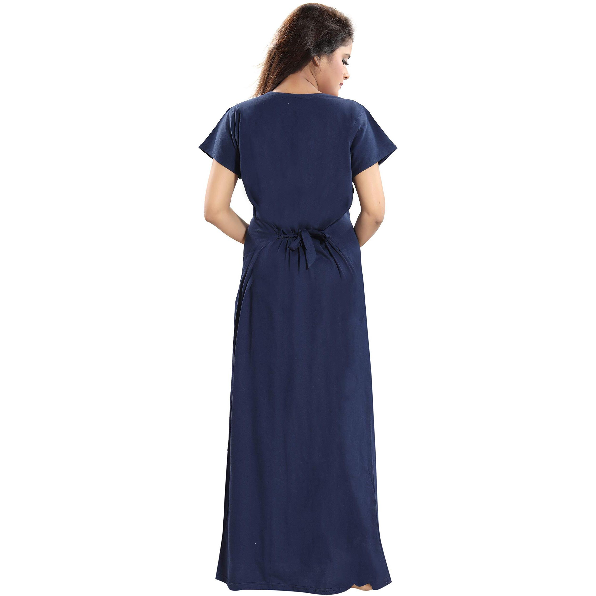 Fabme Women's Cotton Polka Print Maxi Maternity/Feeding Nighty (Navy Blue_Free Size_NW0160_Navy Blue_Free Size)